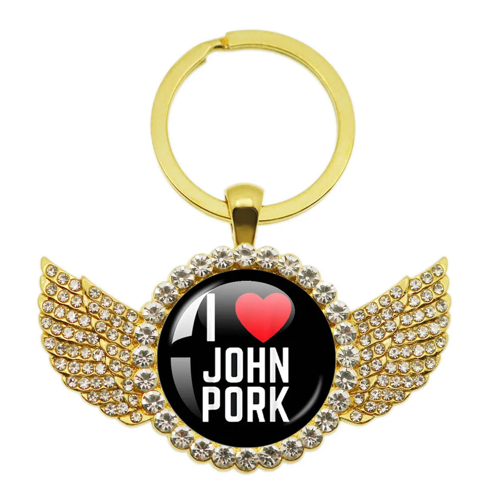 New John Pork Is Calling Answer Call Phone Humor Funny Pig Lover Graphic Meme Glass Dome Pendant Cabochon Keychain Jewelry Gifts