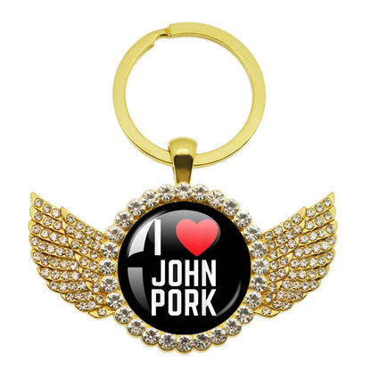 New John Pork Is Calling Answer Call Phone Humor Funny Pig Lover Graphic Meme Glass Dome Pendant Cabochon Keychain Jewelry Gifts