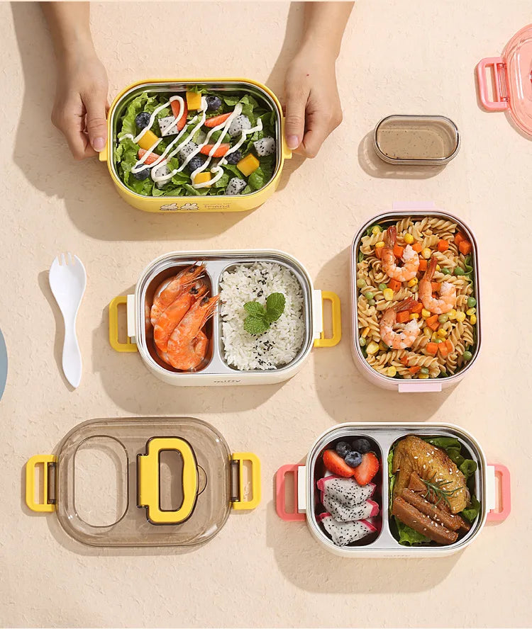 Kawaii Miffy Stainless Steel Divided Lunch Box Water Heated Student Lunch Box Cartoon Portable Bento Box Christmas Gift Toy