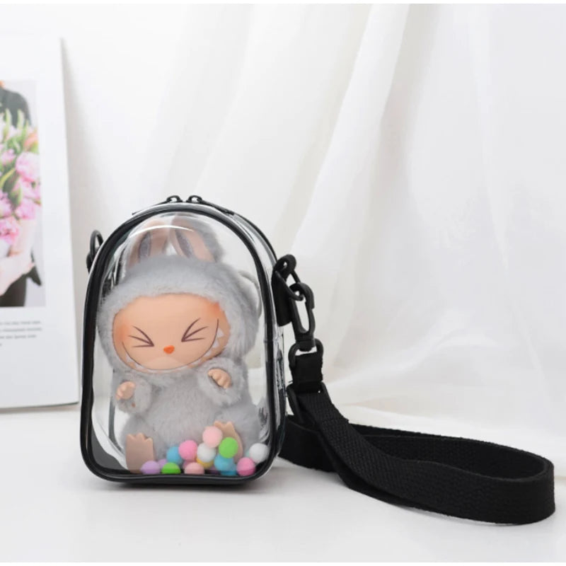 Labubu Protect Case Creative Transparent Colored Ball 15cm Labubu Sitting Party Protection Shoulder Bag Pain Bag PVC Storage Bag
