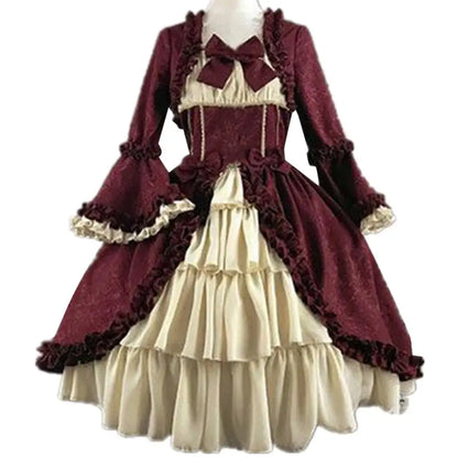 Cute Cosplay Black Dresses Women Lolita Lady Retro Square Neck Tight Waist Bowknot Medieval Dress Dress Party Costume Vestidos