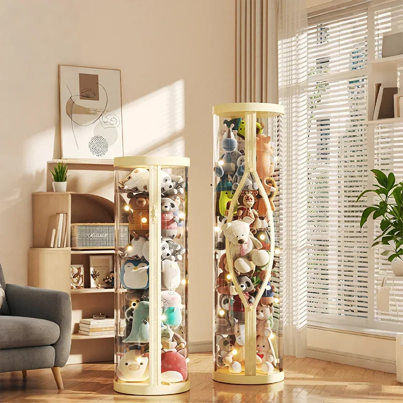 Transparent Doll Storage Box Plush Toy Organization Toy Storage Tube DIY Zipper Bins Kid Christmas Gift Children's Toy Organizer