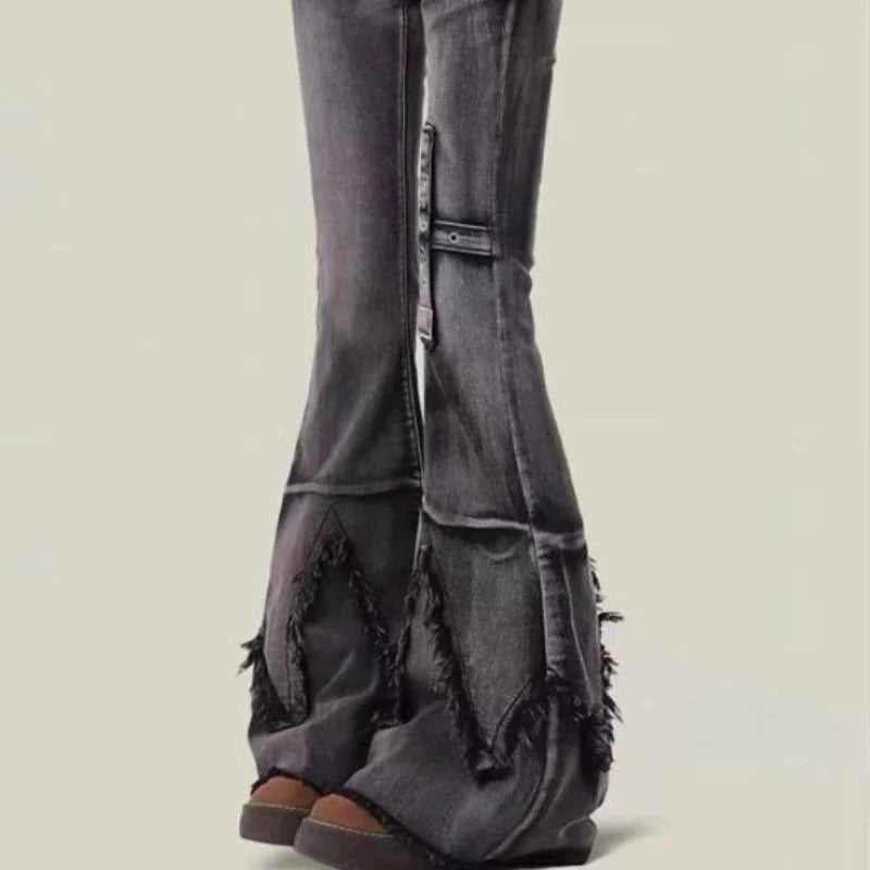 New retro slim-fitting women pants Y2k fashion trendy wasteland trousers legs furrow stretch jeans for women