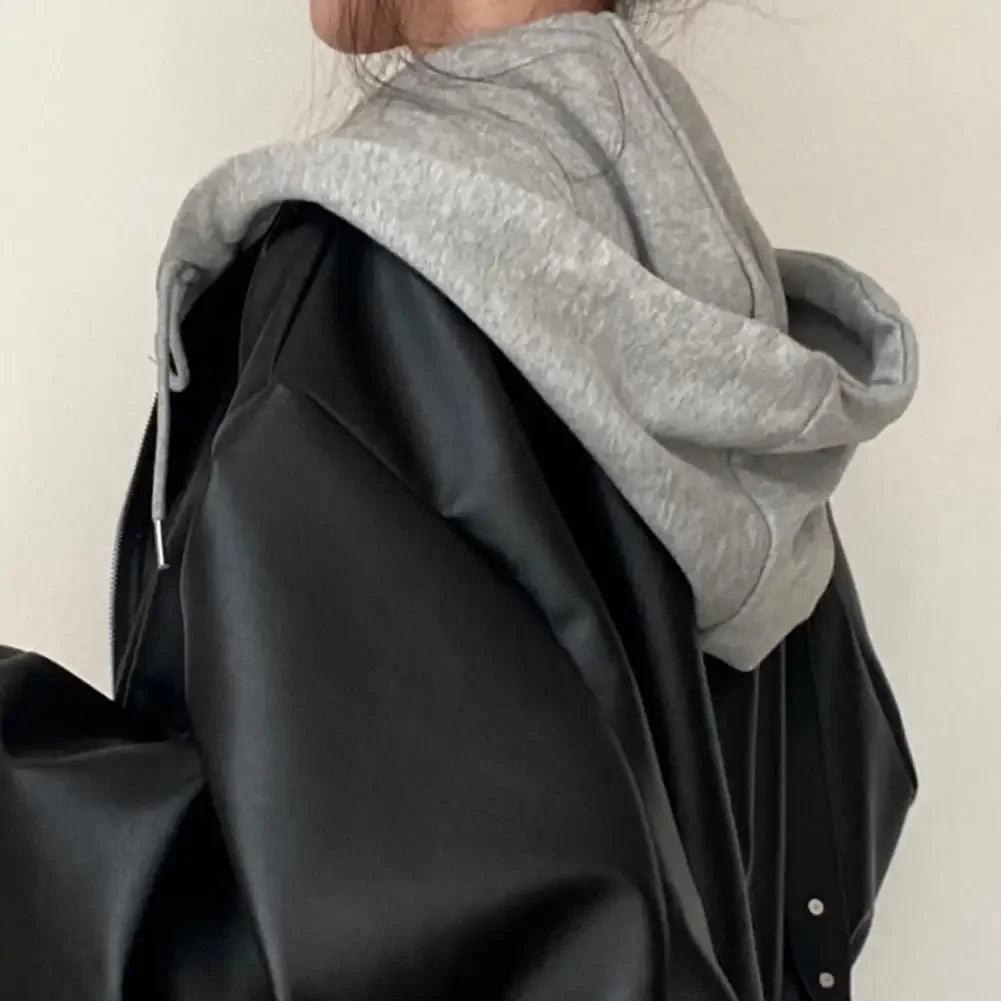 EtherealBe Women's Faux Leather Hooded Jacket