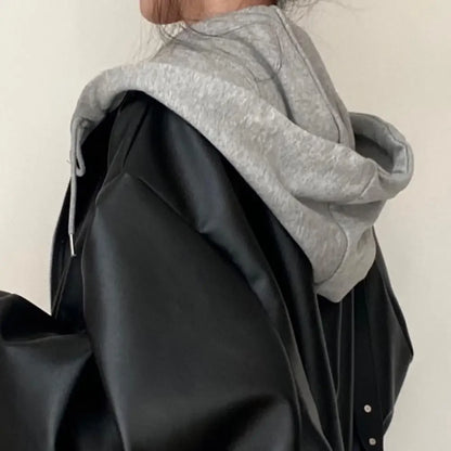 EtherealBe Women's Faux Leather Hooded Jacket