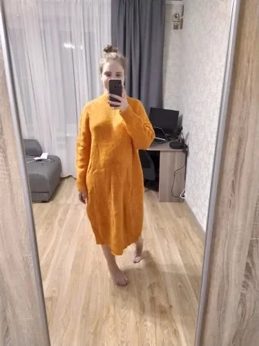 Winter Women Dress Fall Sweater Women Dress Long Sleeve Knitted Dresses Maxi Vintage Oversize Dresses Knitting Thick Warm Purple