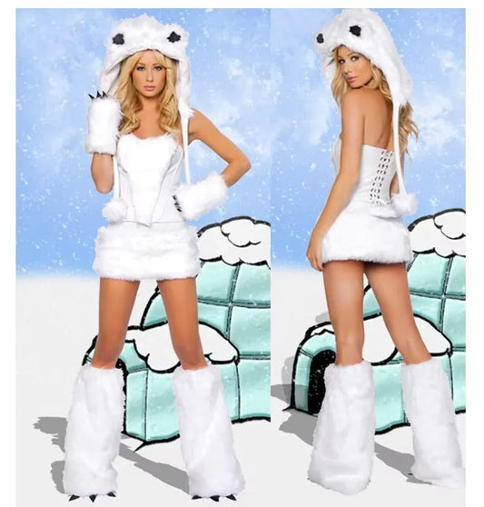 Sexy plush costume set for women with big tails, wolves, leopards, penguins, frogs, caterpillars, role-playing, winter Halloween