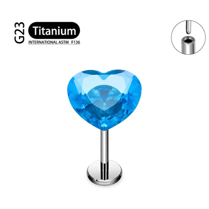 ASTM F136 Titanium 18G/16G Threadless Push Pin Labret Stud CZ Heart Cartilage Earring Helix Tragus Nose Stud Piercing