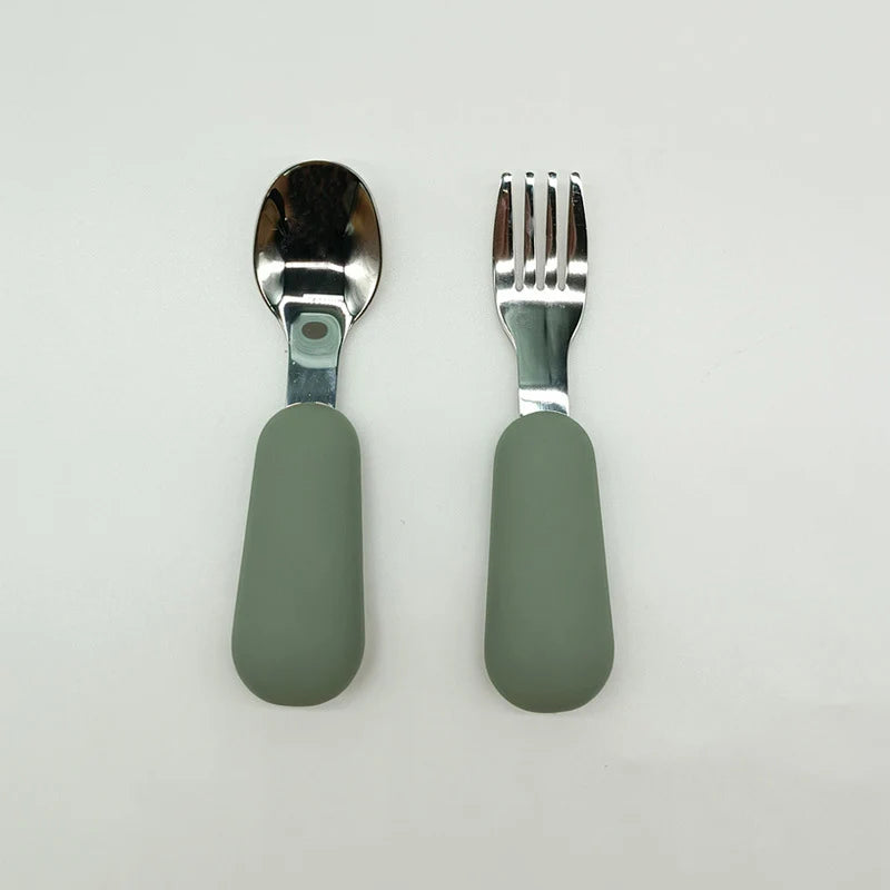 EtherealBe stainless steel baby utensils set with soft grip handles for toddlers