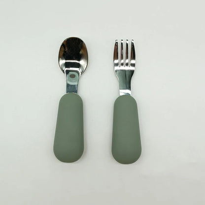 EtherealBe stainless steel baby utensils set with soft grip handles for toddlers