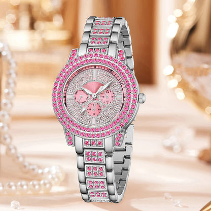 Pink Watch Women's Bracelet Necklace Jewelry Set Elegant Fashion Watch Women's Casual Watch Bracelet Set Clock (No Box)