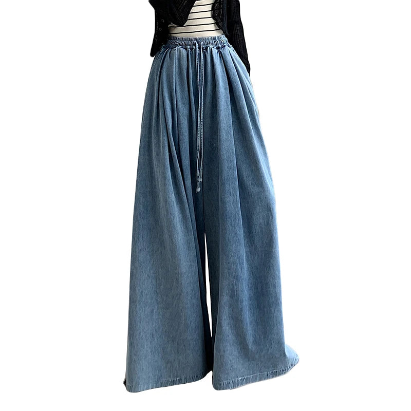 Blue Jeans Women Y2K Hip Hop Vintage High Waisted American Style Jeans Streetwear Casual Loose Large Size Wide Leg Denim Pants