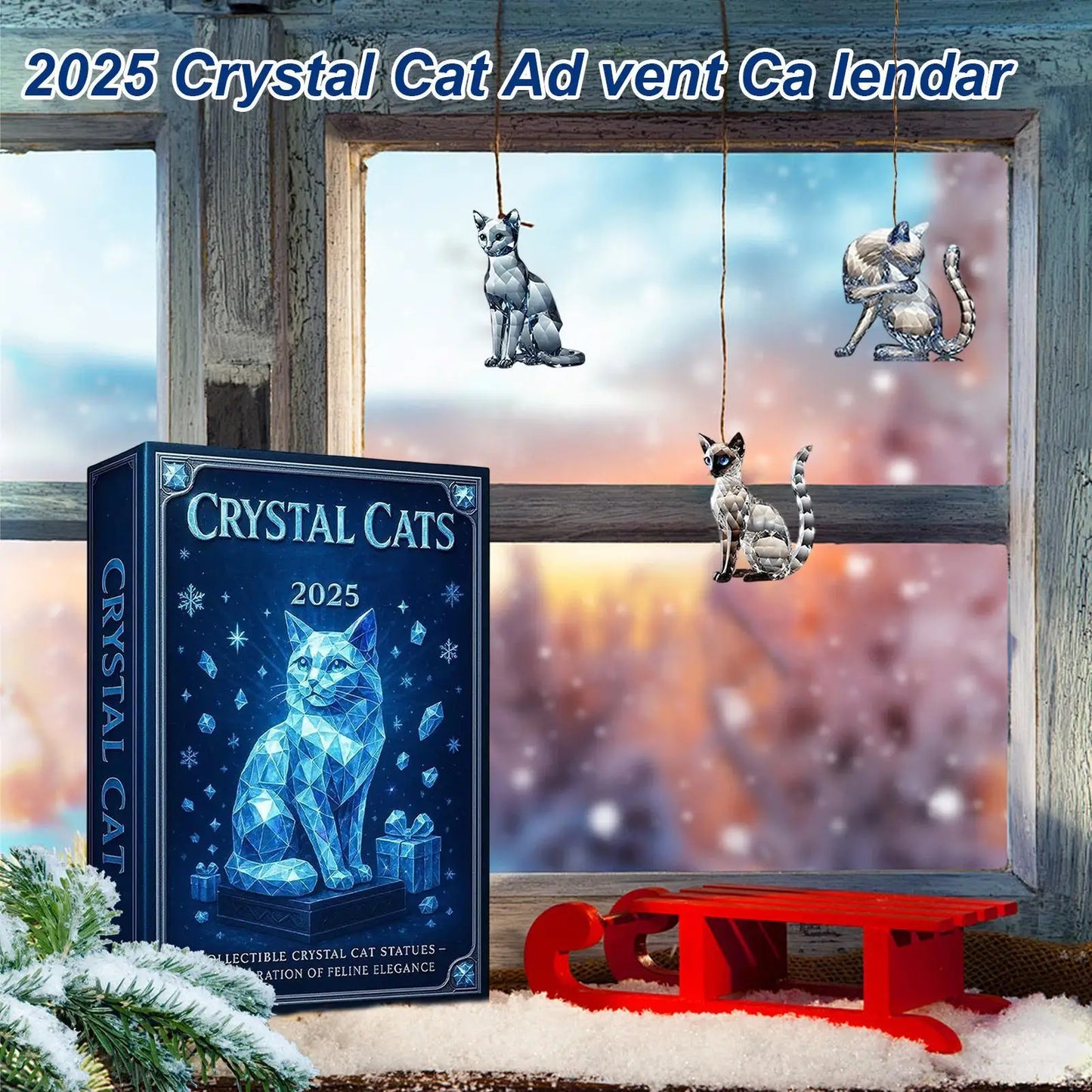 Cat Christmas Countdown 24 Days Christmas Advent Calendar 2D Acrylic Cat Collectible Figurine for Xmas Tree Decor Kids Gifts