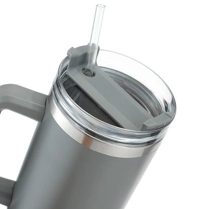 Cafe Insulated Tumbler Straw Stainless Steel Coffee Termos Cup In-Car Vacuum Flasks Portable Water Bottle 40oz Mug With Handle