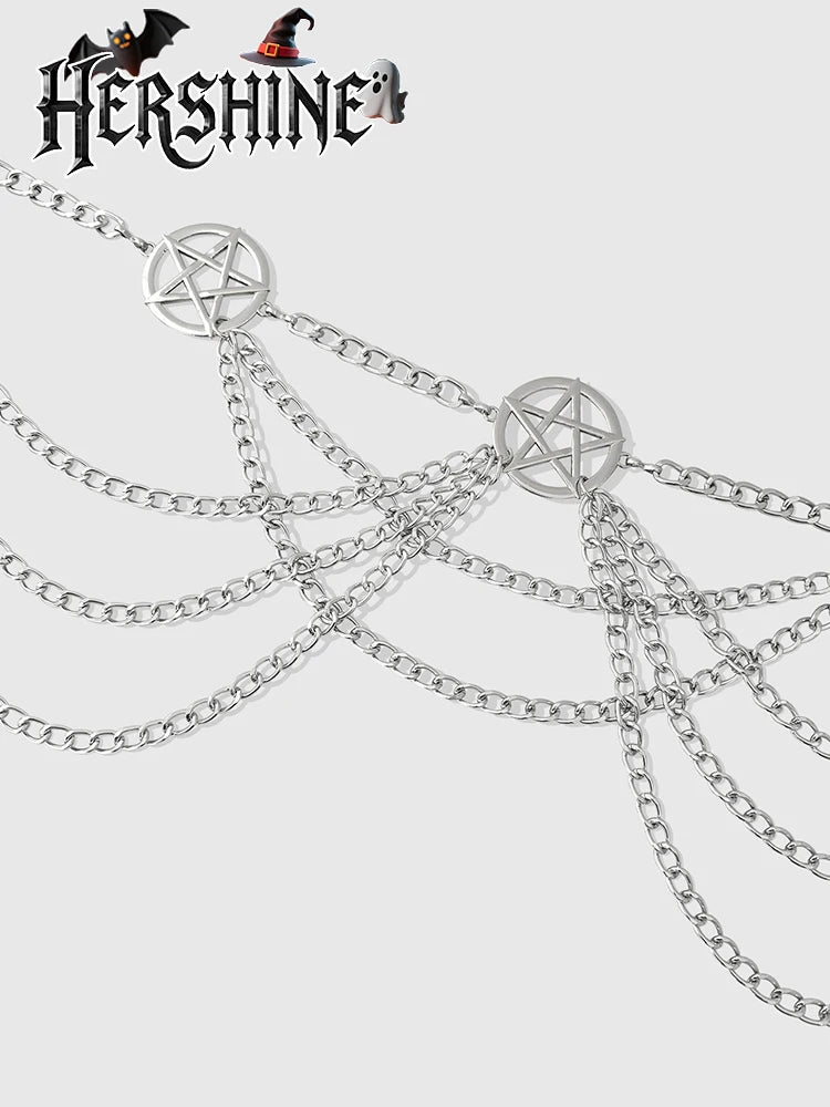 1 women's silver hollowed out pentagram multi-layer waist chain Y2K Gothic punk style waist chain fashion item holiday gift