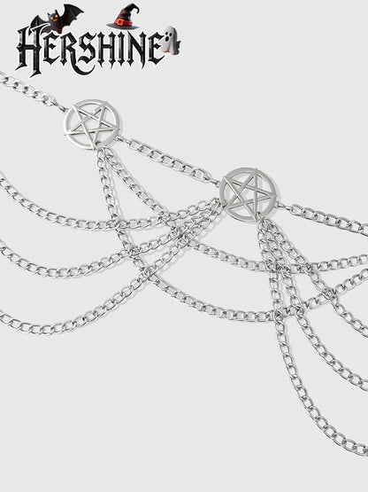 1 women's silver hollowed out pentagram multi-layer waist chain Y2K Gothic punk style waist chain fashion item holiday gift