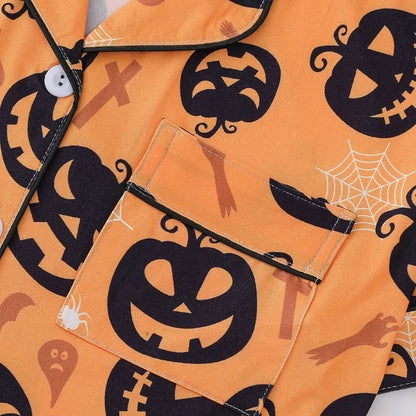 SUKAE Halloween Pyjamas Printed Lapel Collar Loose Short-sleeved Shorts Women Pajamas Set Women Loungewear Chic Woman Pajamas