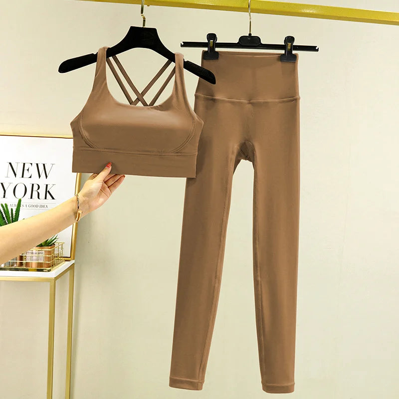 TRY TO BN Women's Tracksuit Yoga Sets Fitness Leggings Sports Bra Naked Sportwear Breathable Workout Two Pieces Suit Gym Clothes