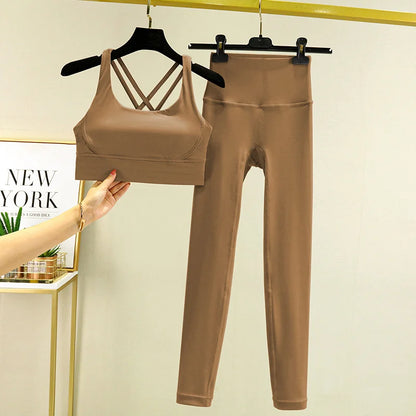 TRY TO BN Women's Tracksuit Yoga Sets Fitness Leggings Sports Bra Naked Sportwear Breathable Workout Two Pieces Suit Gym Clothes