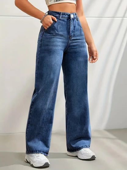 Women's trendy discount craft mid-waist wide leg jeans