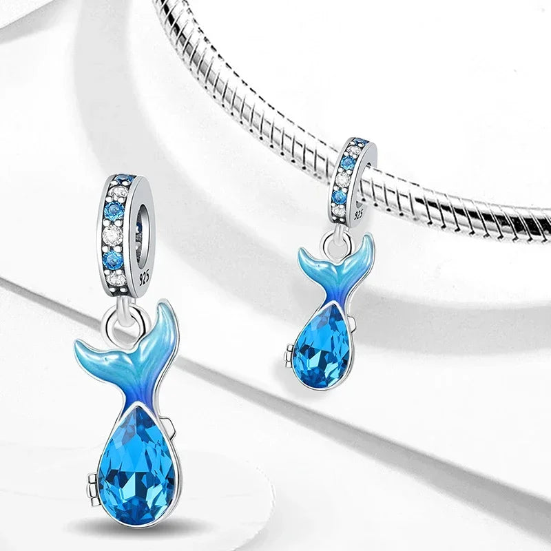 925 Sterling Silver Jellyfish Seahorse Blue Ocean Series Charms Beads Fit Diy Bracelet Making Gift of Fine Jewelry for Womens