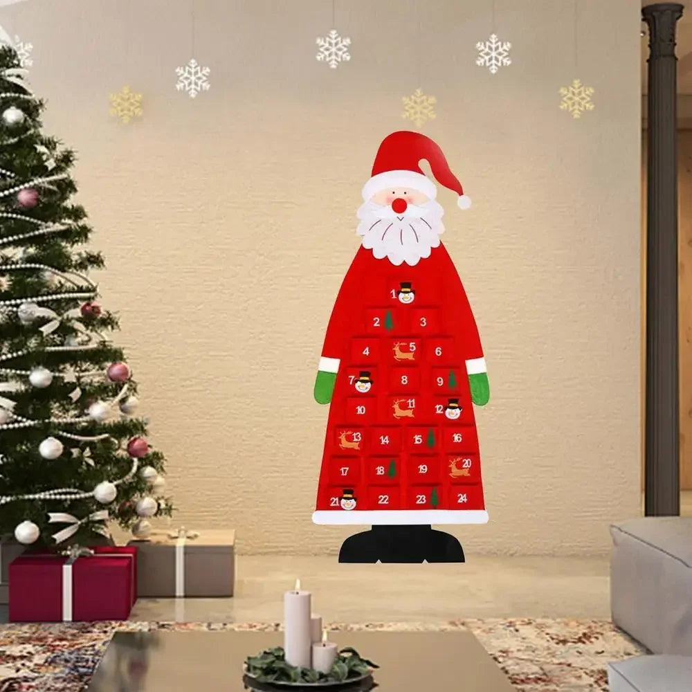 Christmas Felt Tree Advent Calendar Countdown Wall Hanging Festive Decorative Reusable Gift Santa Ornaments Party Decor Supplies