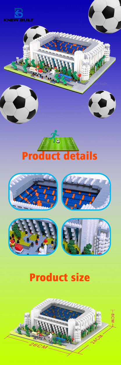 Madrid Style Soccer Stadium Model Micro Mini Diamond Block Kit Kids Adult Assemble Barcelona Football Field Brick Set Puzzle Toy