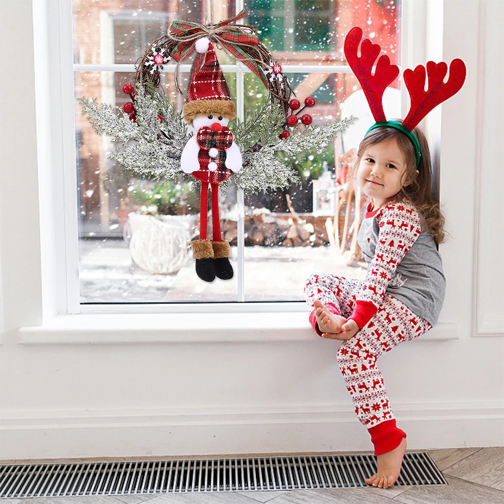 Christmas Wooden Hanging Garland Multifunctional Holiday Art Wreath with Bowknot Festival Theme for Holiday Indoor Outdoor Decor