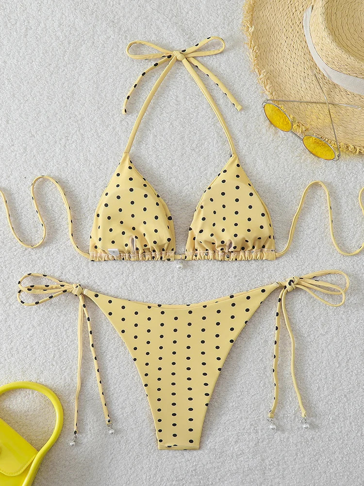 Trend Bikinis 2026 Women's Swimsuit Sexy Pearl Micro Bikinis Sets Dot Print Female Swimwear for Woman Bathing Suits Beachwear