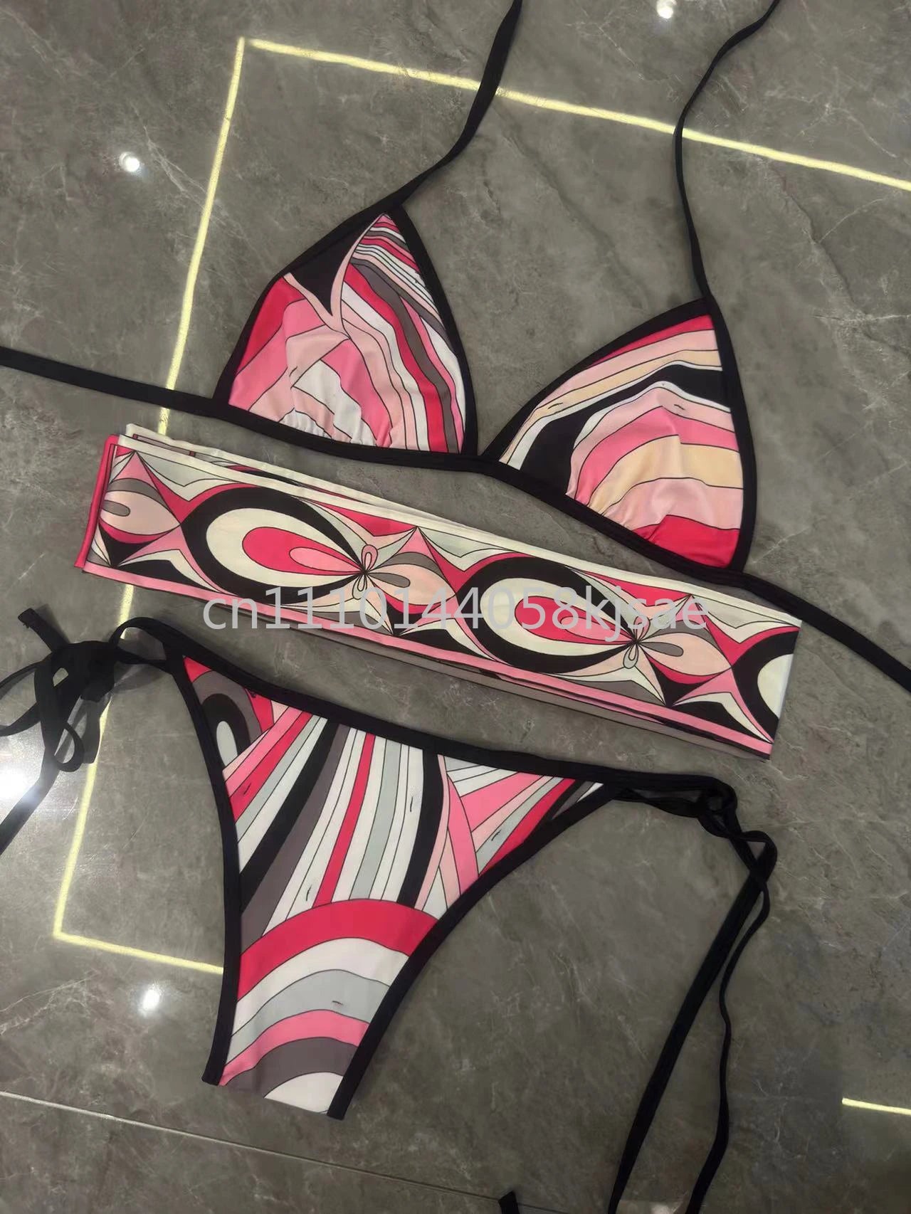 Luxury Design Women's Black Red Scarf Bikini Sets Letter Signature Logo Beachwear Designer Brand Lady Headband Swimsuit Swimwear