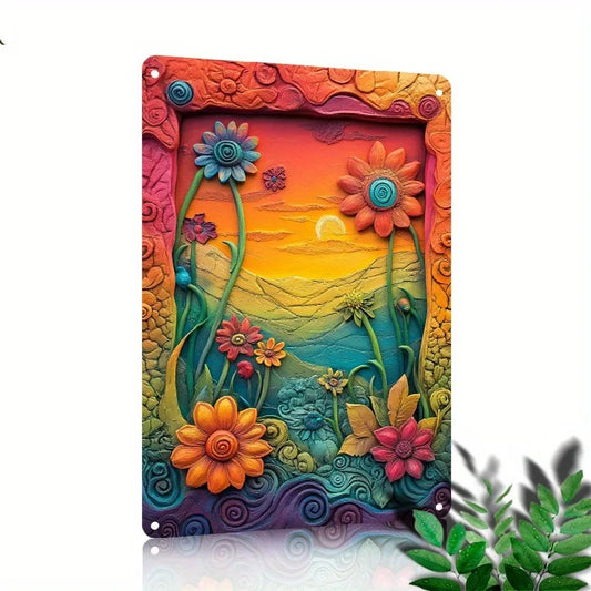 Colorful Psychedelic Daisy Metal Wall Art - Easy to Install Aluminum Sign for Bedroom, Living Room, Hallway Decor