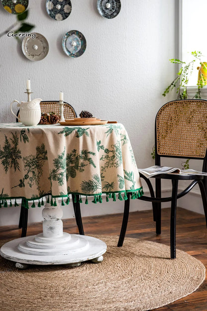 Gerring Cotton Linen Tablecloths Green Printed Table Cloth Korean Napkin Coffee Round Table Cover Wedding Table Decoration
