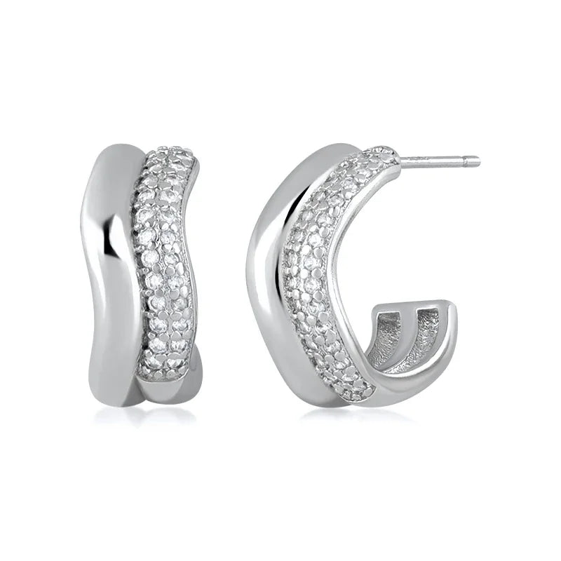 925 Sterling Silver Ear Needle Vintage C Shape Earrings For Women Triple Open Circle Piercing Stud Earrings Fashion Jewelry