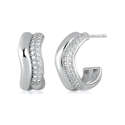 925 Sterling Silver Ear Needle Vintage C Shape Earrings For Women Triple Open Circle Piercing Stud Earrings Fashion Jewelry