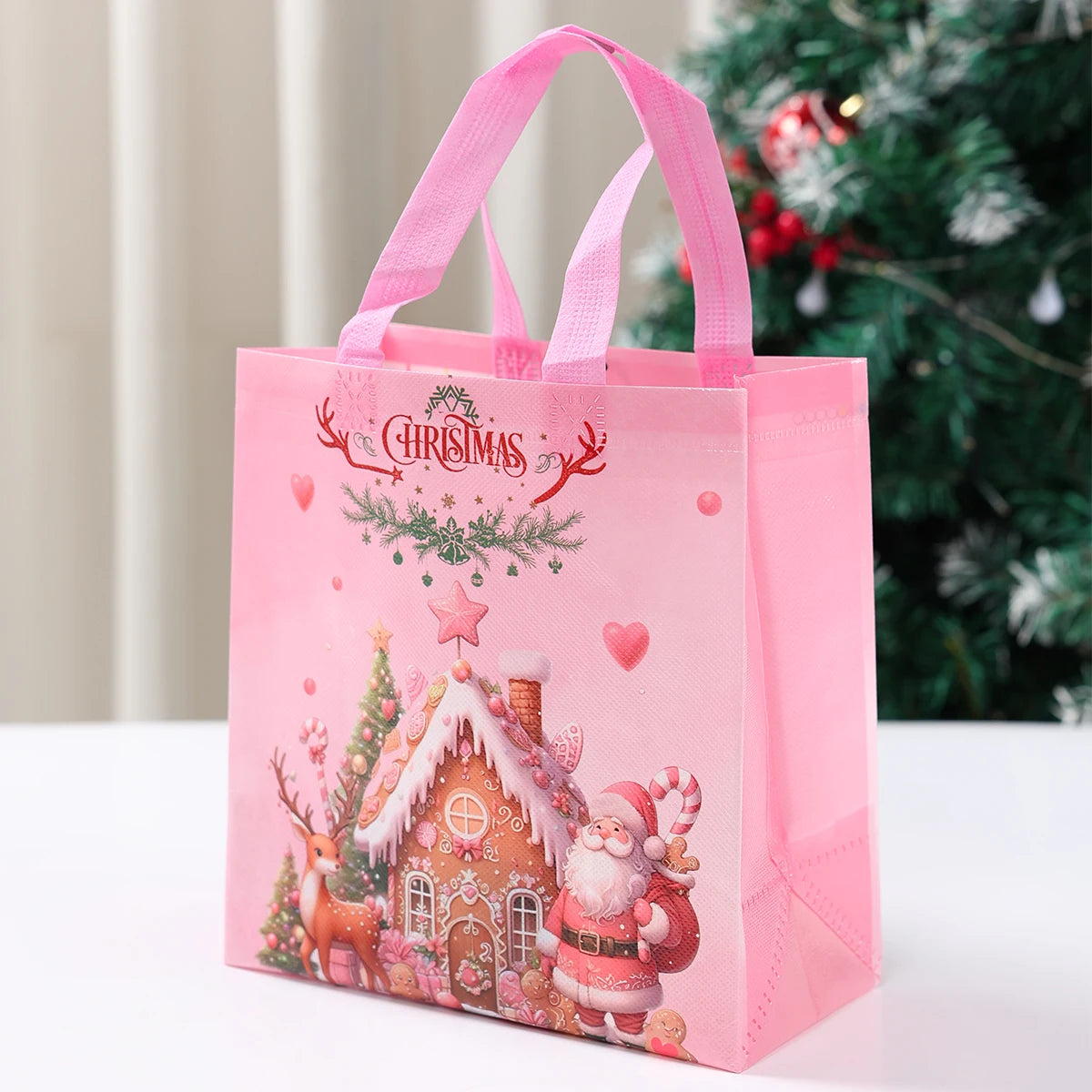 4pcs Christmas Gift Bags Christmas Party Decoration Kids Favors 2025 Xmas Santa Claus Hand Bags Navidad Natal New Year Gift 2026