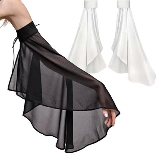 1Pair Women Long Tulle Sleeves Sunscreen Detachable Decorative Sheer Chiffon Arm Covers Gloves Wedding Dress Costume Accessories