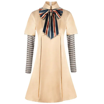 EtherealBe M3GAN cosplay costume for kids with a stylish bow and striped sleeves