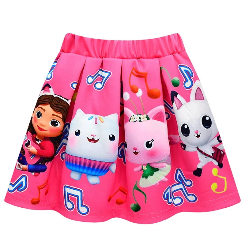 Pink Gabby's Dollhouse cosplay costume for girls featuring characters and musical notes