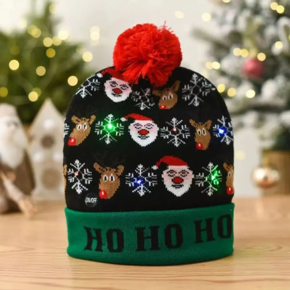 New Year LED Christmas Hat Sweater Knitted Beanie Christmas Light Up Knitted Hat Christmas Gift for Kids Xmas Decorations Hat