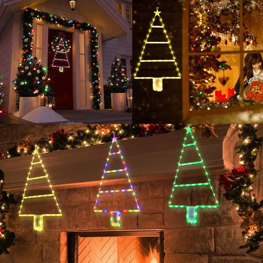 New Christmas Tree Lights Holiday Decorations Atmosphere Lamp Waterproof Leather Thread Colorful Light String Triangle Ladder