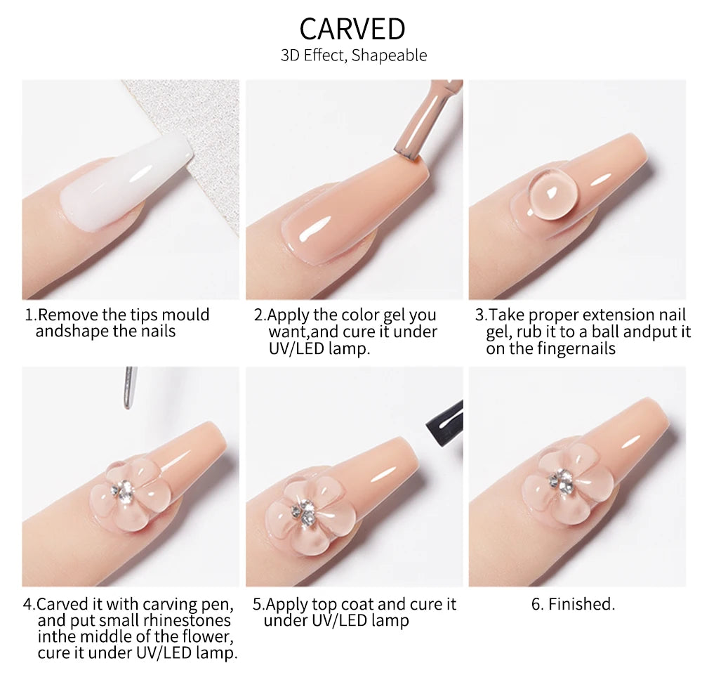 AWStorG 5Pcs/Set Solid Nail Extension Gel Carving Flower Nail Art Building UV Gel Semi Permanent Finger Extension Nail Varnish