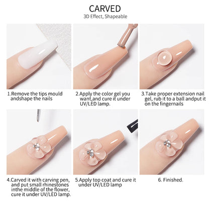 AWStorG 5Pcs/Set Solid Nail Extension Gel Carving Flower Nail Art Building UV Gel Semi Permanent Finger Extension Nail Varnish