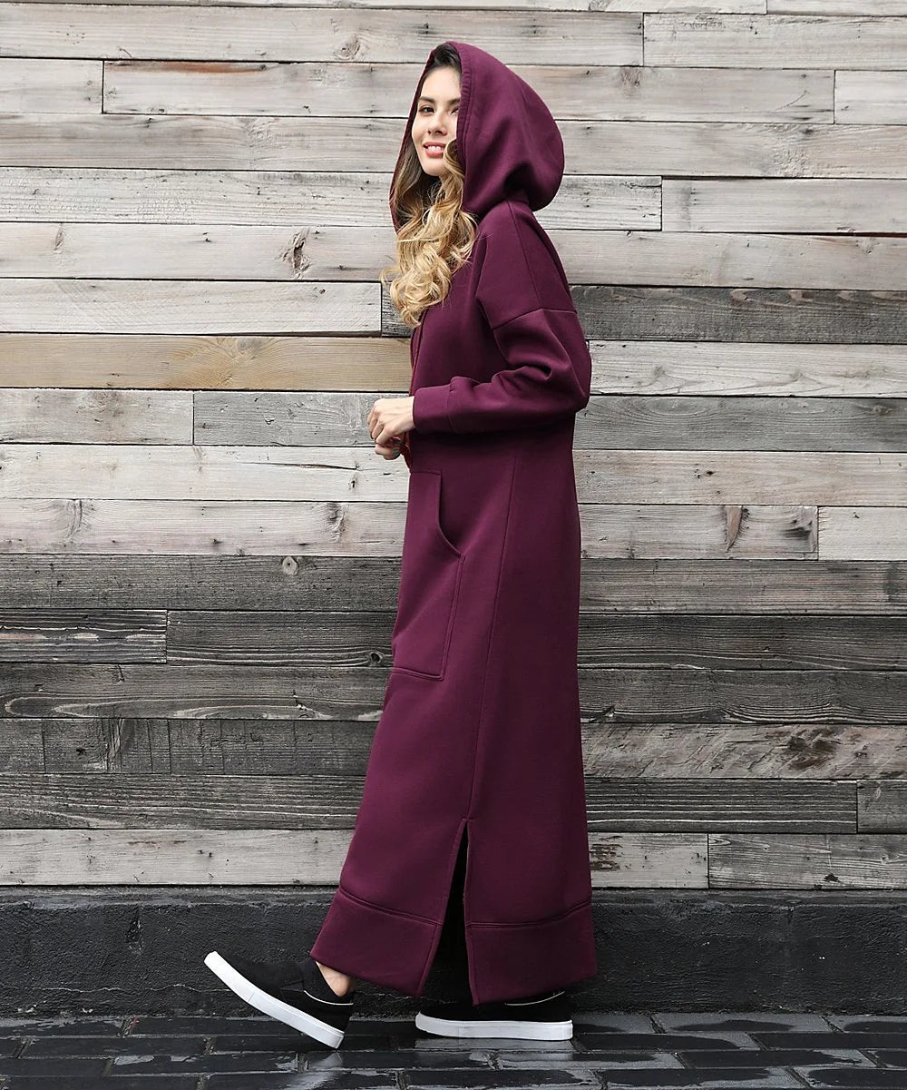 Autumn and Winter New Loose Size Knitted Hooded Long Dress Plush Casual Fashion Dress Large Pocket Skirt Women's Wear
