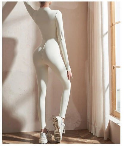 Womens Jumpsuits Long Sleeve Yoga Slim Fit Stretch One Piece Romper Sexy Fitness Female Basic Sportwears Tight Zipper