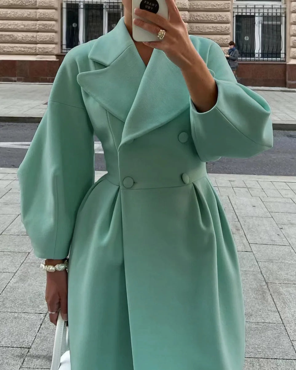 Winter Coat for Women Elegant Lantern Sleeve Lapel Collar Trench Coats Vintage Chic Long Jackets Overcoat 2023 Luxury Outwear