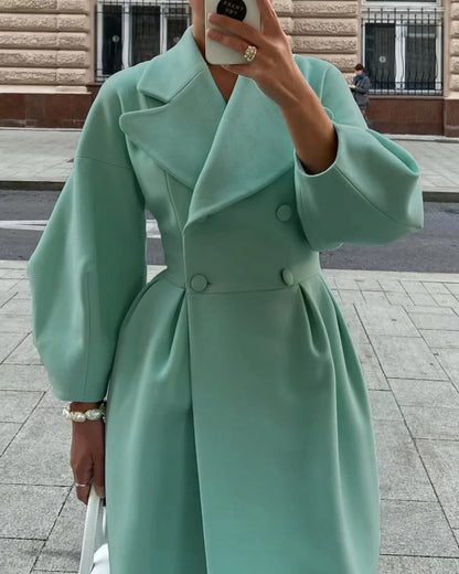 Winter Coat for Women Elegant Lantern Sleeve Lapel Collar Trench Coats Vintage Chic Long Jackets Overcoat 2023 Luxury Outwear