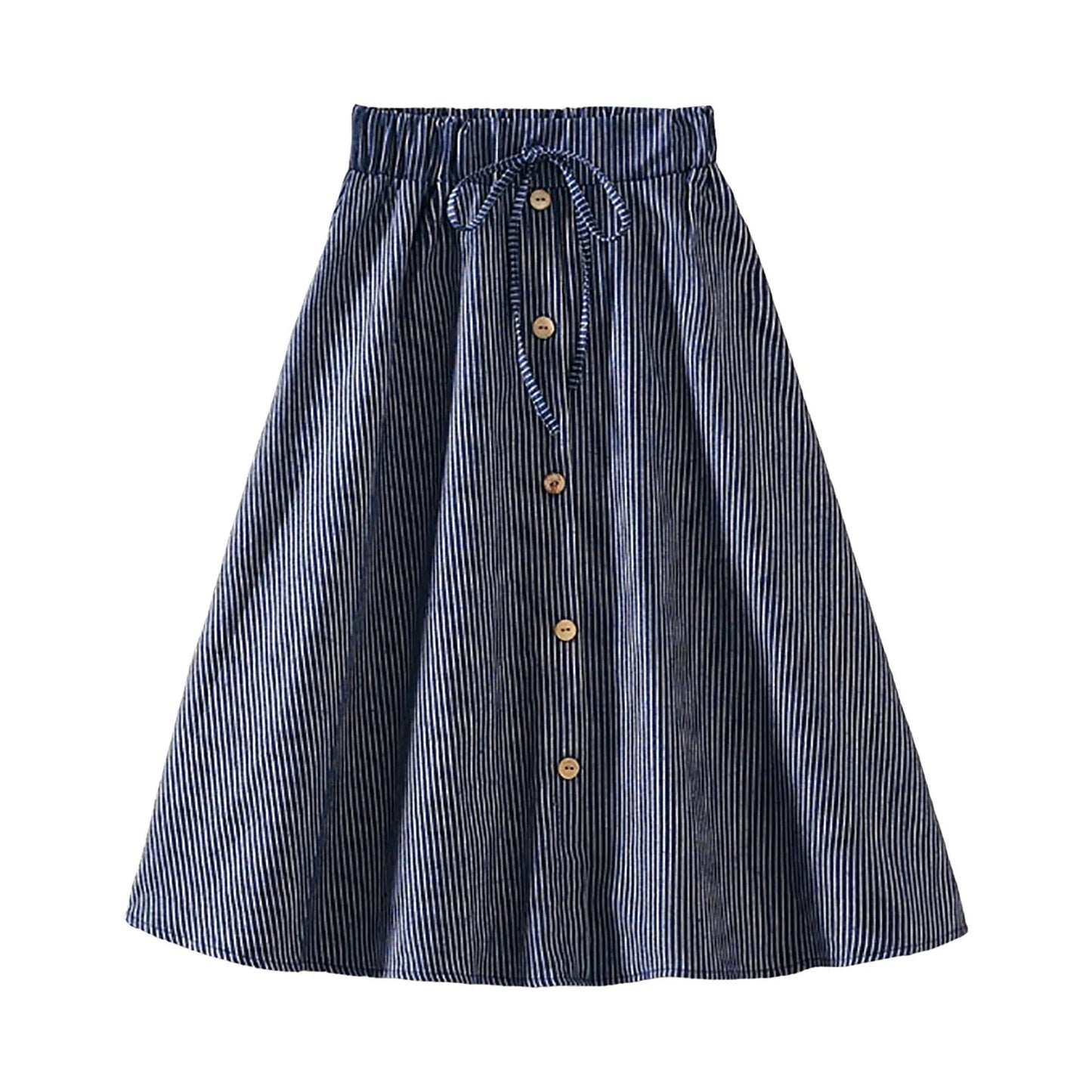 Pleated Skirt Girls Waist Long Denim Skirt Female New Kong Flavor Summer Arts Students Border Ladies Skirts Below Knee Length