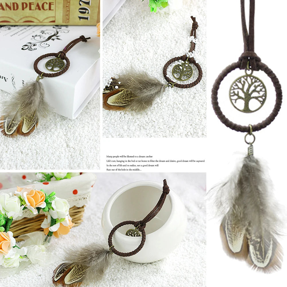 Feather Crafts Dream Catcher Brown Wind Chimes Handmade Dreamcatcher Net for Wall Hanging Car Home Decoration