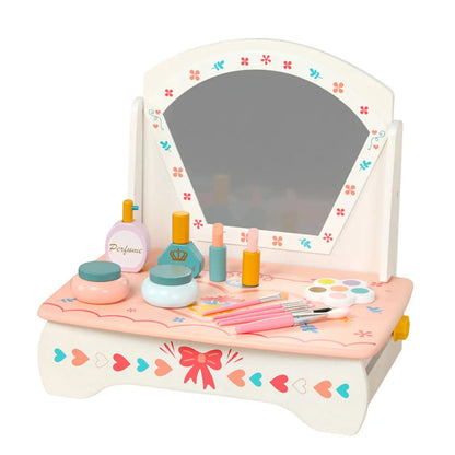 Wooden Vanity Table Toy with Accessories Girls Playset Makeup Kits Beauty Salon