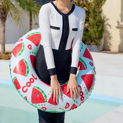 Summer Inflatable Swim Ring Watermelon Pattern PVC Pool Floats Leakproof Striped Pool Rings for Adult Kids Pool Beach Party ﻿
